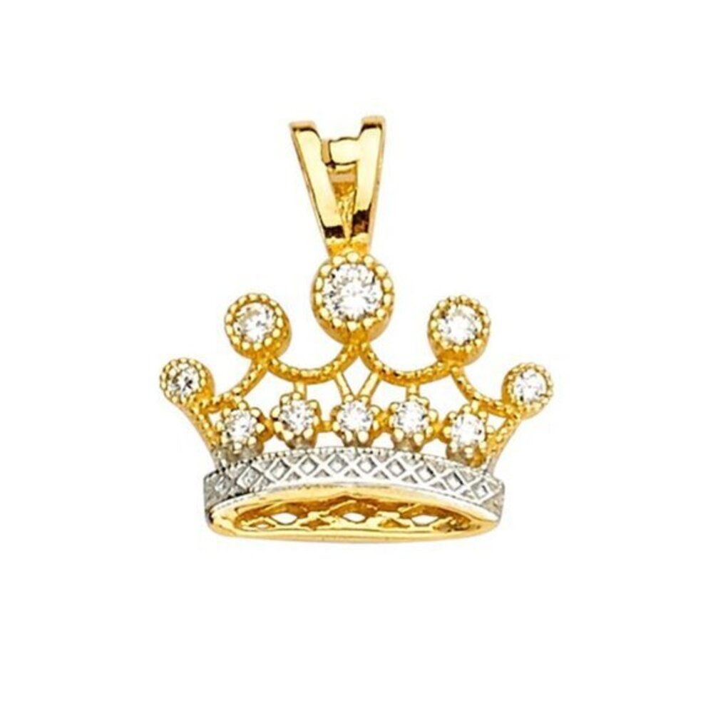 New Real Solid 14K Yellow Gold CZ CROWN PENDANT